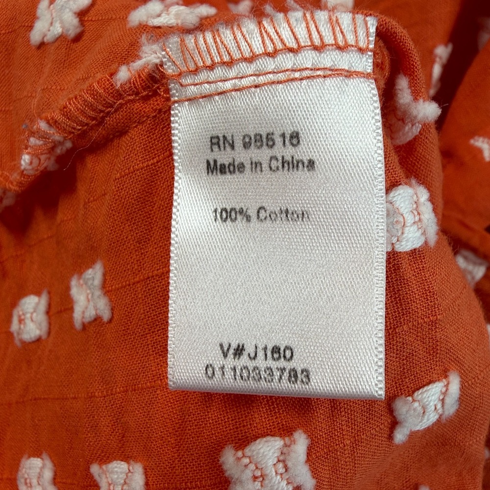 Coldwater Creek Embroidered Top Sz L Orange Cotton Lightweight Boho Cottage - Picture 7 of 8